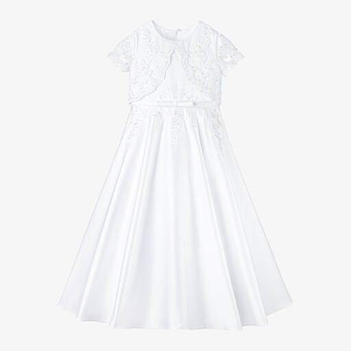Sarah Louise-Белое церемониальное платье из атласа и тюля с вышивкой | Childrensalon