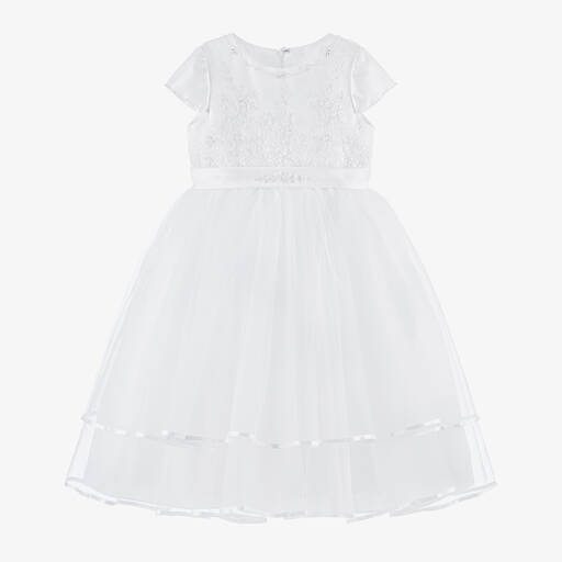 Sarah Louise-Платье из атласа и тюля белого цвета | Childrensalon