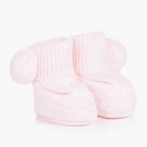 Sätila of Sweden-Baby Girls Pink Belle Pom-Pom Booties | Childrensalon