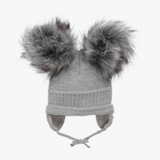 Sätila of Sweden-Grey Tindra Double Pom-Pom Hat | Childrensalon