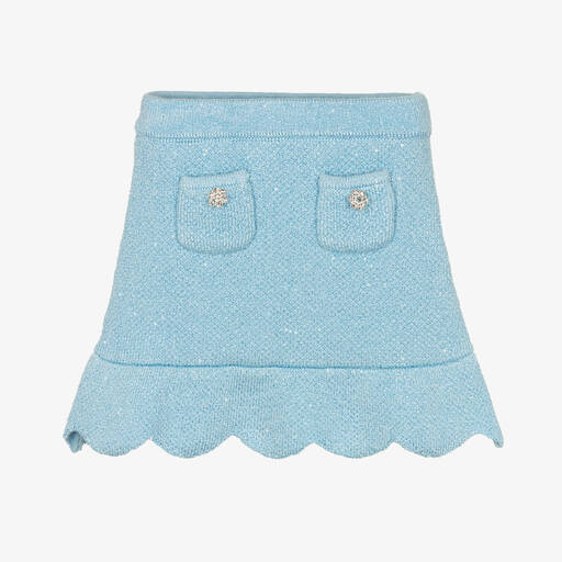 Self-Portrait-Girls Blue Sequin Knit Skirt | Childrensalon
