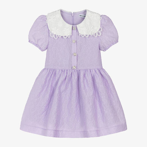 Self-Portrait-Girls Purple Floral & Lace Collar Dress | Childrensalon