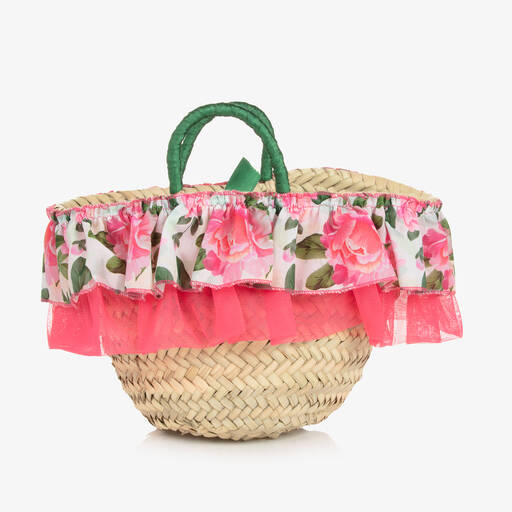 Selini Action-Girls Beige Floral Straw Handbag (20cm) | Childrensalon
