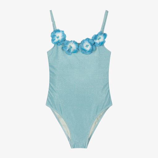 Selini Action-Girls Blue Sparkle Flowers Swimsuit | Childrensalon