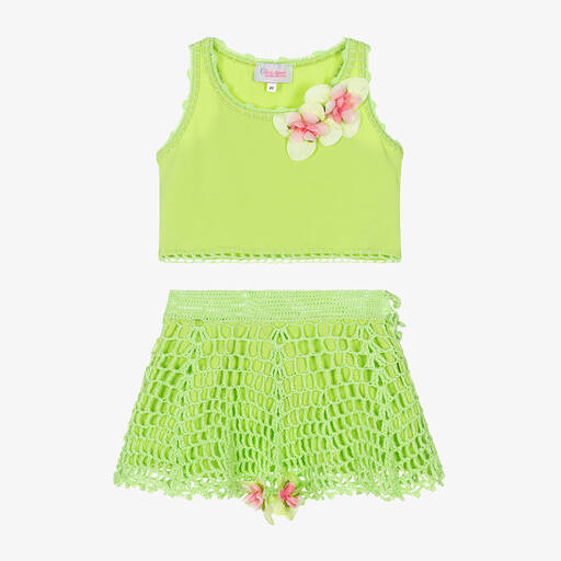 Selini Action-Girls Green Crochet Beach Skirt Set | Childrensalon