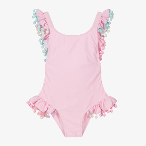Selini Action-Girls Pastel Pink Pom-Pom Swimsuit | Childrensalon