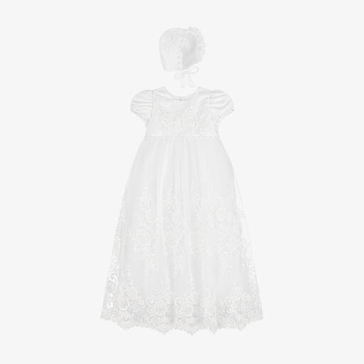 Sevva-Baby Girls White Ceremony Gown & Bonnet Set | Childrensalon