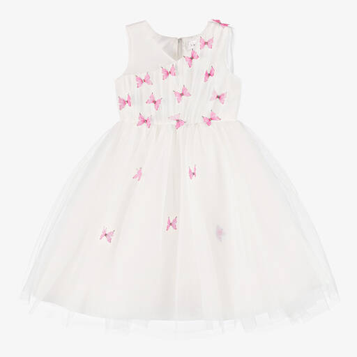 Sevva-Girls Ivory & Pink Butterfly Tulle Dress | Childrensalon