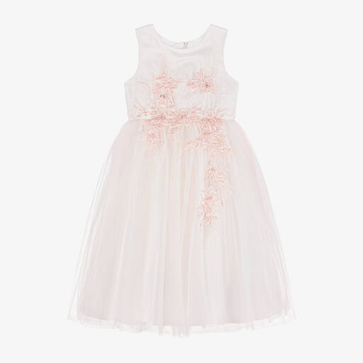 Sevva-Girls Pink Embroidered Tulle Dress | Childrensalon