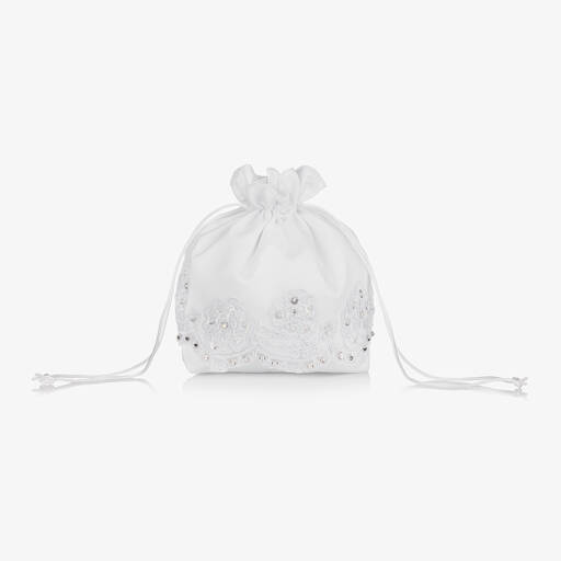 Sevva-Girls White Satin Drawstring Handbag (24cm) | Childrensalon