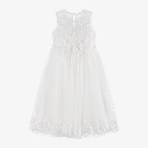Sevva-Girls White Tulle Embroidered Lace Dress | Childrensalon