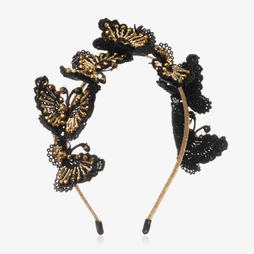 Sienna Likes To Party-Black & Gold Butterfly Hairband | Childrensalon