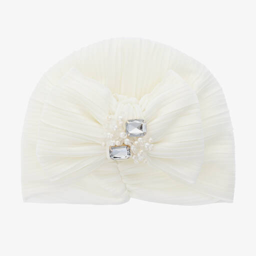Sienna likes to party-Girls Ivory Pleated Turban | Childrensalon