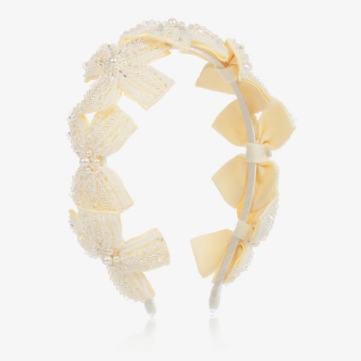 Sienna Likes To Party-Ivory Beaded Bow Hairband | Childrensalon