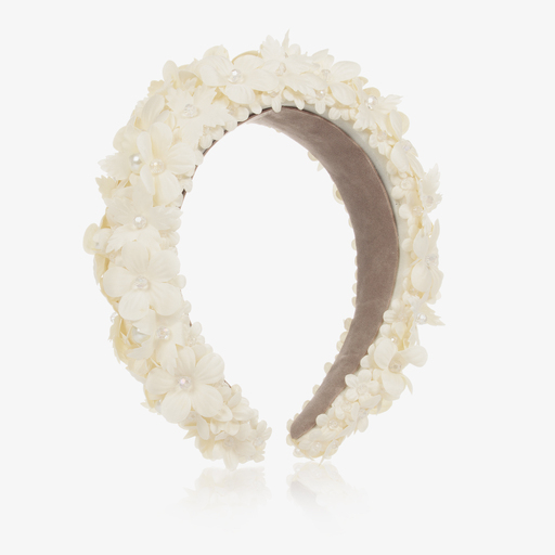 Sienna likes to party-Ivory Beaded Flower Hairband | Childrensalon