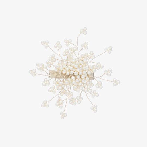 Sienna likes to party-Weiße Perlen-Haarspange (9 cm) | Childrensalon