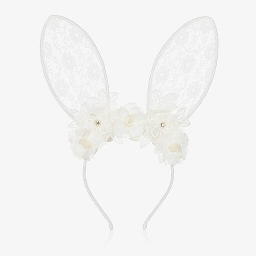 Sienna Likes To Party-White Lace Bunny Ears Hairband | Childrensalon