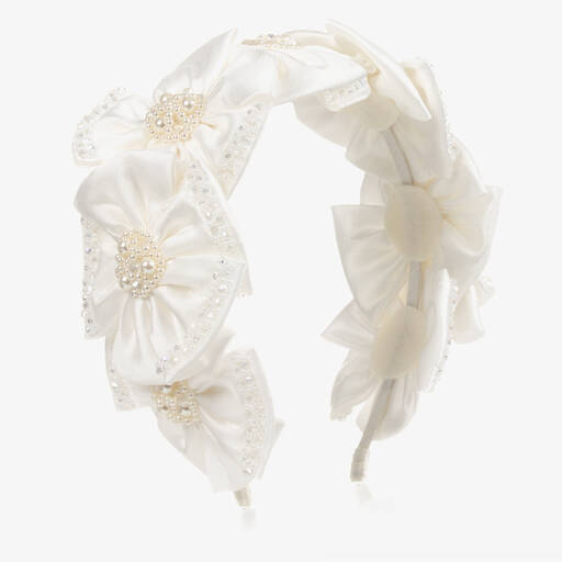 Sienna Likes To Party-White Satin Flower Hairband | Childrensalon