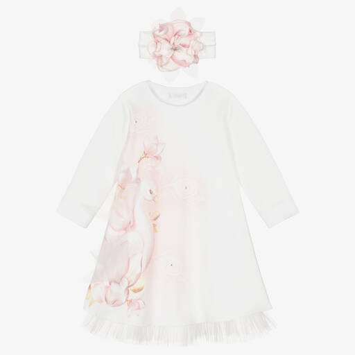 Sofija-Baby Girls Ivory Cotton & Tulle Dress Set | Childrensalon