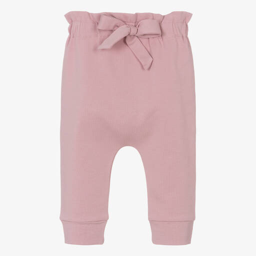 Sofija-Baby Girls Pink Cotton Bow Trousers | Childrensalon