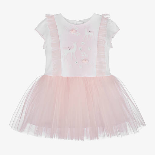 Sofija-Baby Girls Pink Cotton & Tulle Dress | Childrensalon