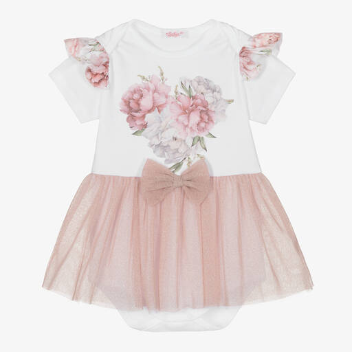 Sofija-Baby Girls White & Pink Dress | Childrensalon