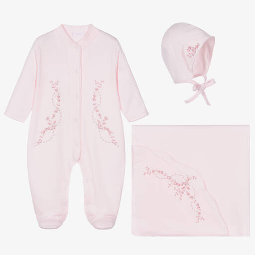 Sofija-Girls Pink Cotton Babysuit Gift Set | Childrensalon