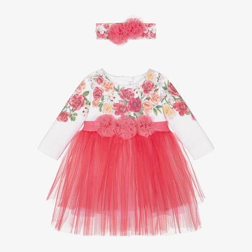 Sofija-Girls Pink Floral & Tulle Dress | Childrensalon