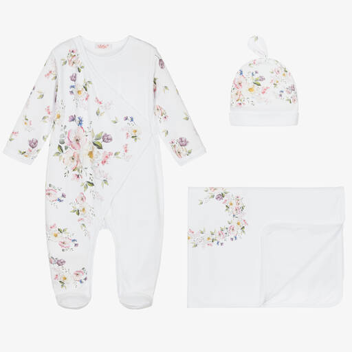 Sofija-Girls White Cotton Babygrow Set | Childrensalon