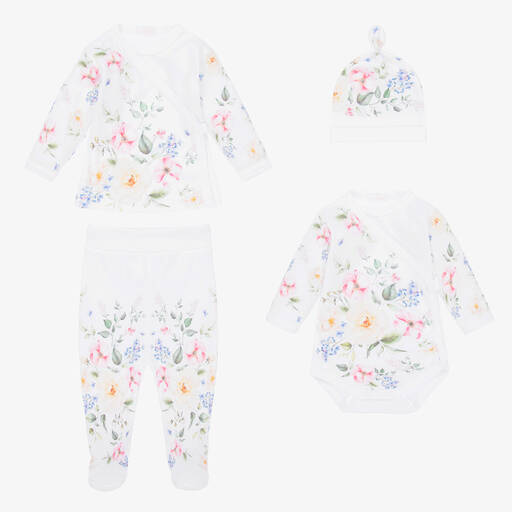 Sofija-Girls White Cotton Floral Bodysuit Set  | Childrensalon