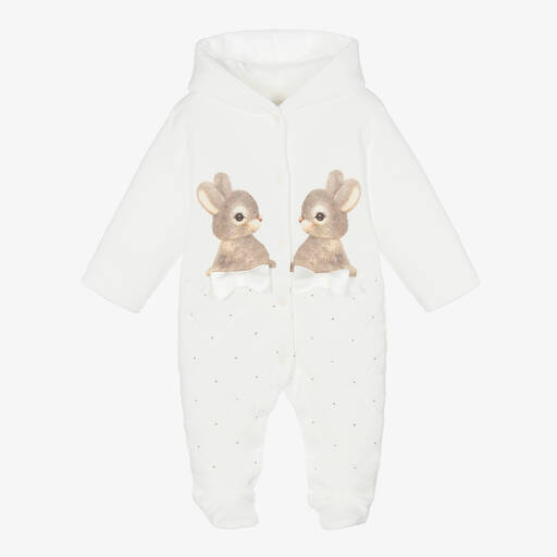 Sofija-Ivory Cotton Bunny Pramsuit | Childrensalon