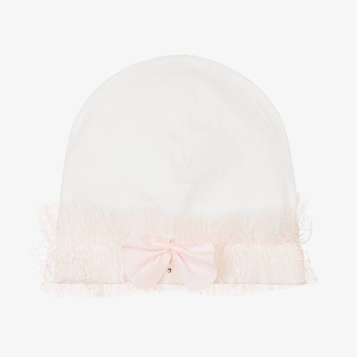 Sofija-Ivory & Pink Baby Hat | Childrensalon