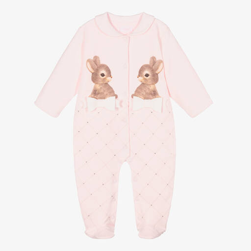 Sofija-Pink Cotton Bunny Babygrow | Childrensalon