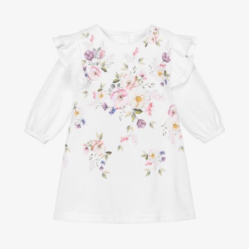 Sofija-Weißes Jerseykleid mit Blumen-Print | Childrensalon