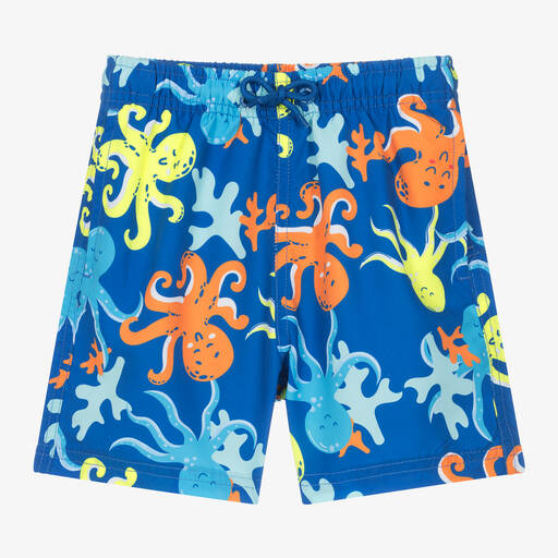 Soli Swim-Boys Blue Octopus Print Swim Shorts | Childrensalon