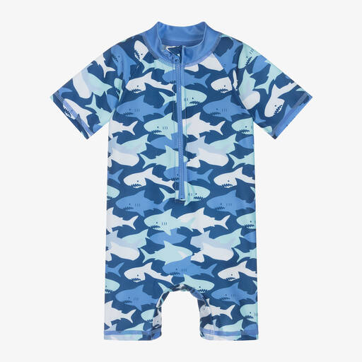 Soli Swim-Boys Blue Sharks Sun Suit (UPF50+) | Childrensalon