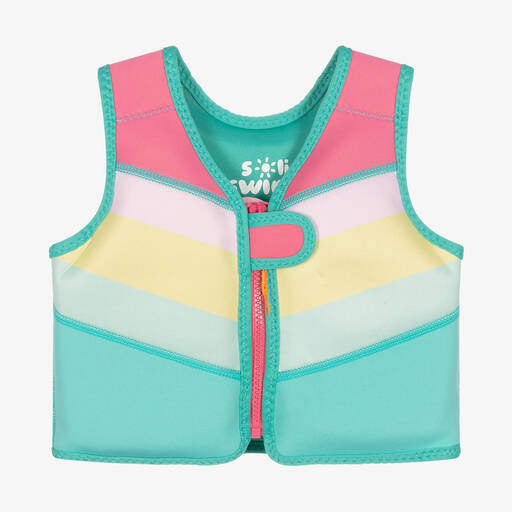 Soli Swim-Girls Blue & Pink Stripe Float Vest | Childrensalon