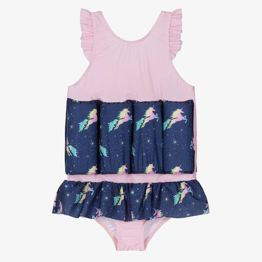 Soli Swim-Girls Pink & Blue Unicorn Float Suit (UPF50+) | Childrensalon