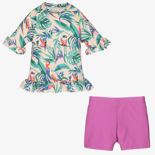 Soli Swim-Ensemble anti-UV rose tropical | Childrensalon