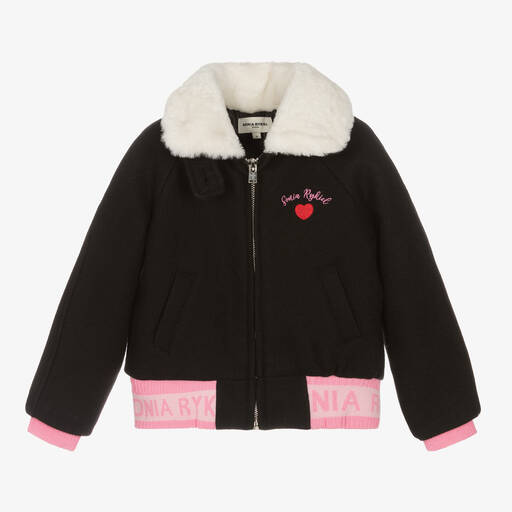 Sonia Rykiel Paris-Girls Black & Pink Felted Jacket | Childrensalon