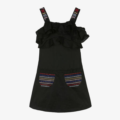 Sonia Rykiel Paris-Girls Black Sleeveless Cotton Poplin Dress | Childrensalon