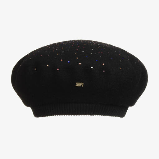 Sonia Rykiel Paris-Girls Black Wool & Rhinestones Beret | Childrensalon