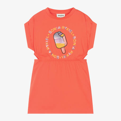 Sonia Rykiel Paris-Girls Orange Cotton Ice Cream Dress | Childrensalon