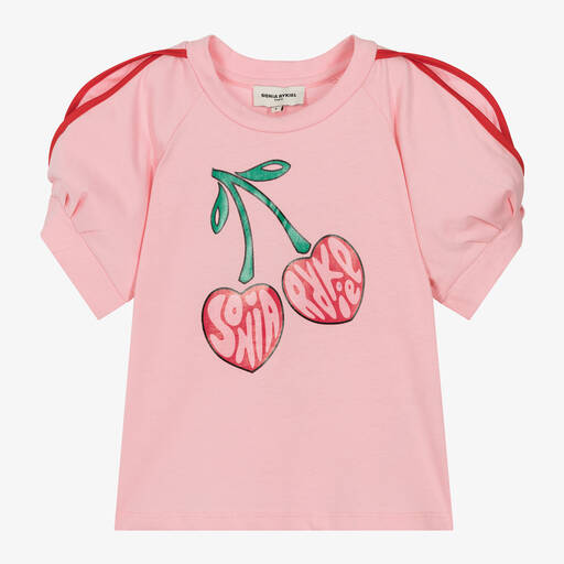 Sonia Rykiel Paris-Girls Pink Cotton Cherries T-Shirt | Childrensalon