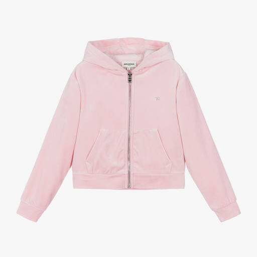 Sonia Rykiel Paris-Girls Pink Velour Zip-Up Hoodie | Childrensalon