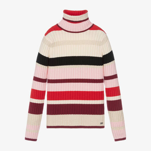 Sonia Rykiel Paris-Girls Red Stripe Knitted Roll Neck Top | Childrensalon