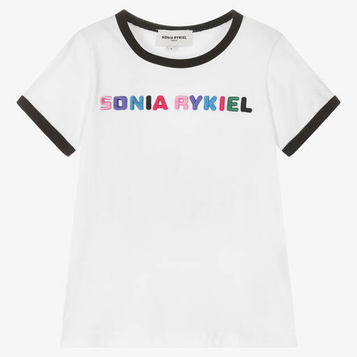 Sonia Rykiel Paris-Girls White Cotton T-Shirt | Childrensalon