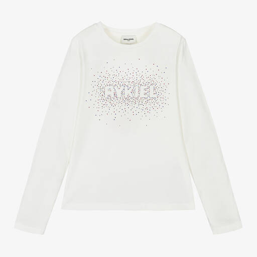 Sonia Rykiel Paris-Girls White Diamanté Logo Cotton Top | Childrensalon