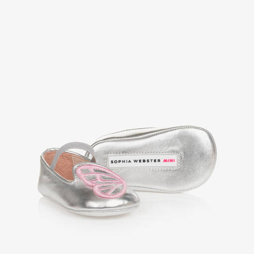 Sophia Webster Mini-Baby Girls Silver Butterfly Pre-Walker Shoes | Childrensalon