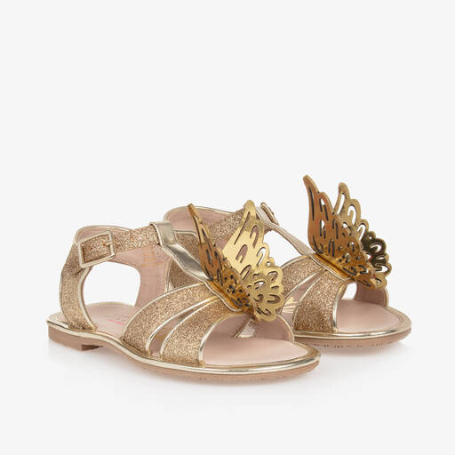 Sophia Webster Mini-Girls Gold Butterfly Celeste Sandals | Childrensalon